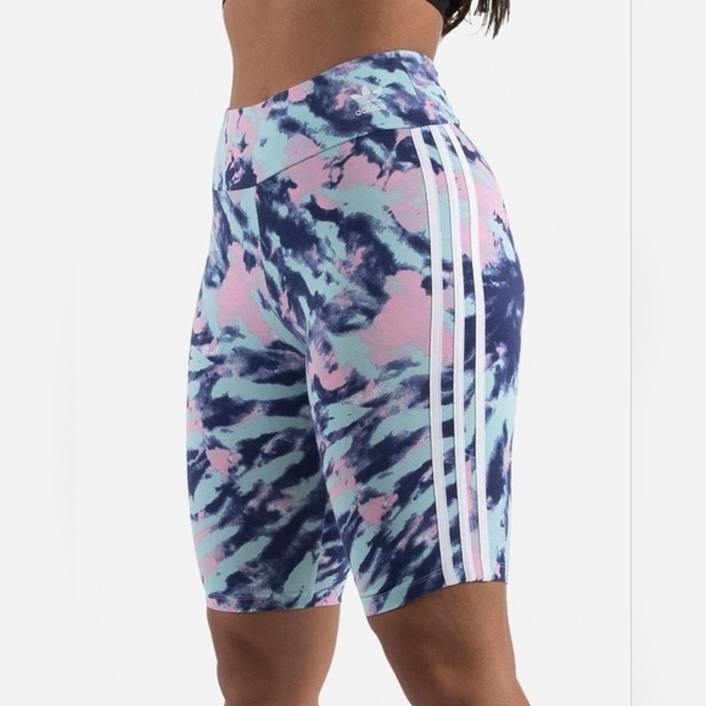 Adidas Tie-Dye Bike Shorts Navy Pink Mint